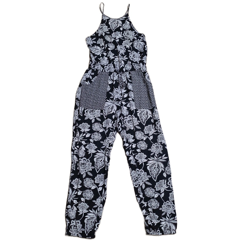 American Eagle Outfitters Floral Halter Jumpsuit Women's Size XS Black White